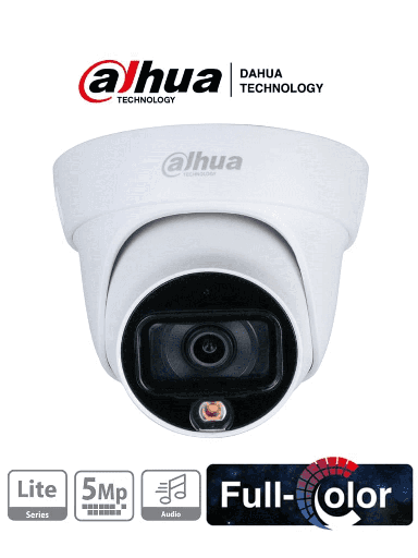 CAMARA DOMO HDCVI DAHUA 2.8MM FULL COLOR 5MP PLASTICO STARLIGHT 20M MIC/AUDIO HAC-HDW1509TLQN-A-LED 
 